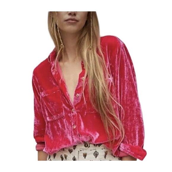 Pilcro Mara Crushed Velvet Relaxed Button Up Shirt Womens Size 4 NWT $128 - Picture 5 of 16